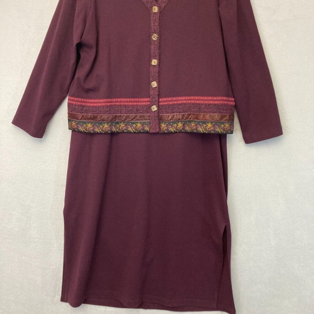 Coldwater Creek Maxi Dress & Cardigan Sweater Set PXL Burgundy Modest XL Petite - Picture 7 of 16
